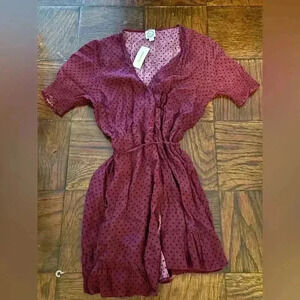 Francesca's Collections Burgundy Polka Dot Mini Dress
